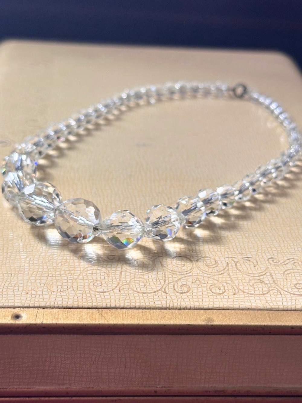 Vintage Art Deco Graduated Faceted Crystal Bead Choker Sterling Clasp